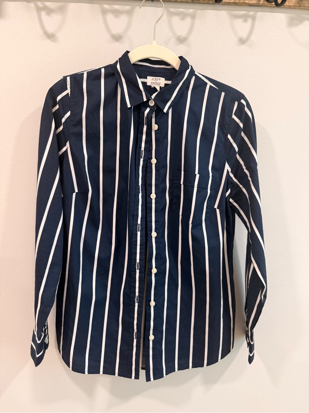 J. Crew Navy and White Vertical Stripe Button-Up Shirt